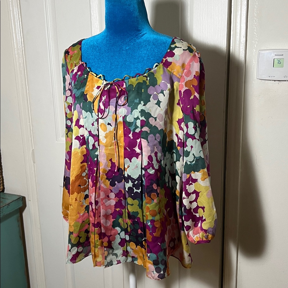 Anthropologie Leifsdottir Silk Multicolor Floral Blouse Women’s 6 - Picture 3 of 7